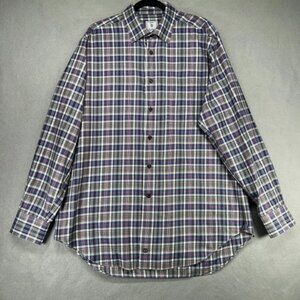 David Donahue Shirt Mens Size XL Gray Pink Blue Button Down Classic Fit Dress